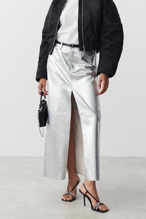 Viola | Maxi Slit Skirt In Metallic