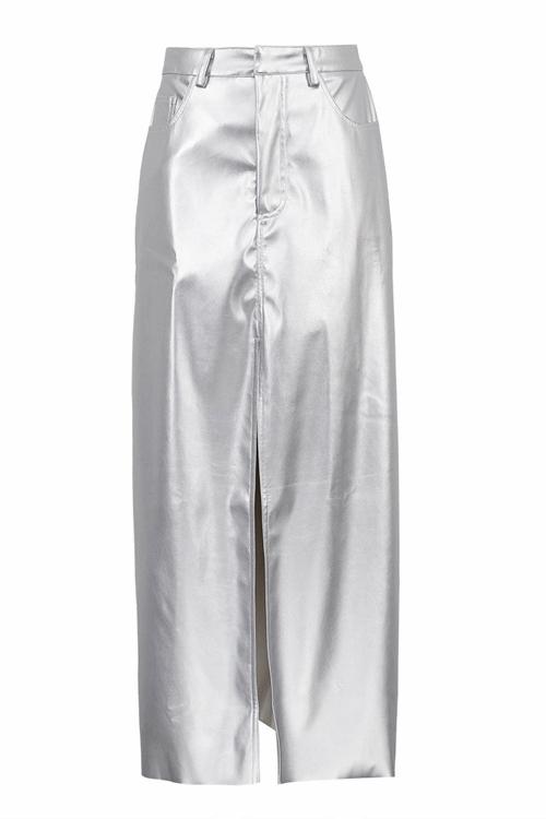 Viola | Maxi Slit Skirt In Metallic