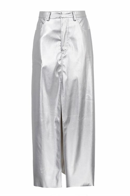 Viola | Maxi Slit Skirt In Metallic