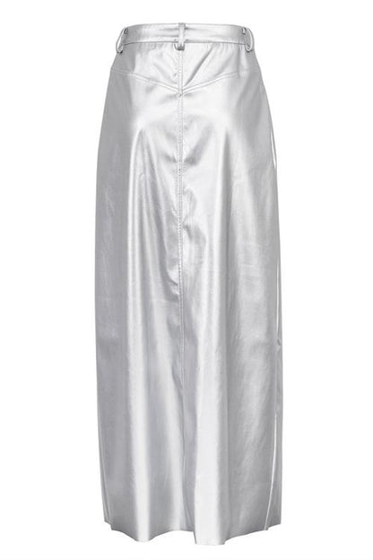 Viola | Maxi Slit Skirt In Metallic