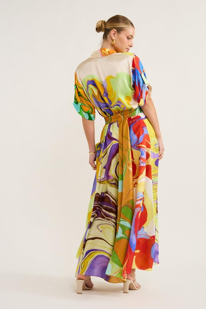 Uxía | Printed Satin Blouse Set