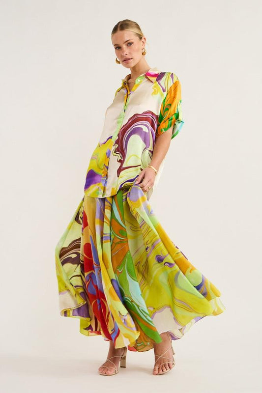 Uxía | Printed Satin Blouse Set