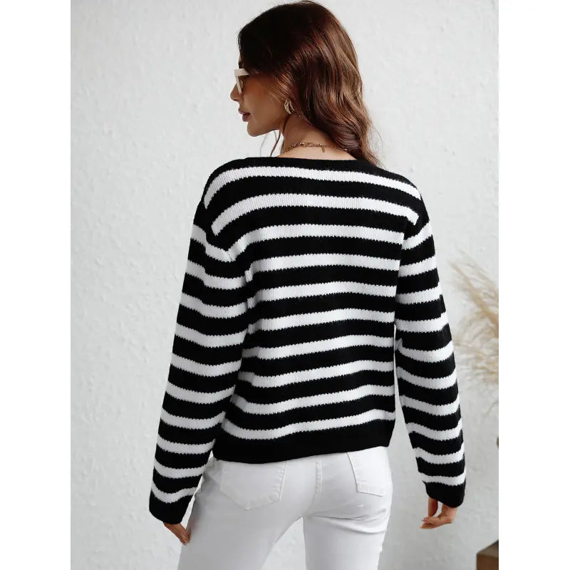 Xenia | Classic striped cardigan with button placket for women