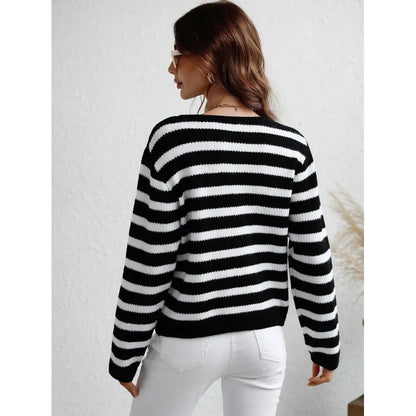 Xenia | Classic striped cardigan with button placket for women
