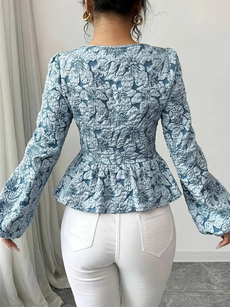 Vania | Elegant Blouse With A Floral Pattern And Puff Sleeves