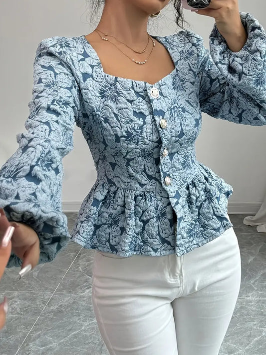 Vania | Elegant Blouse With A Floral Pattern And Puff Sleeves