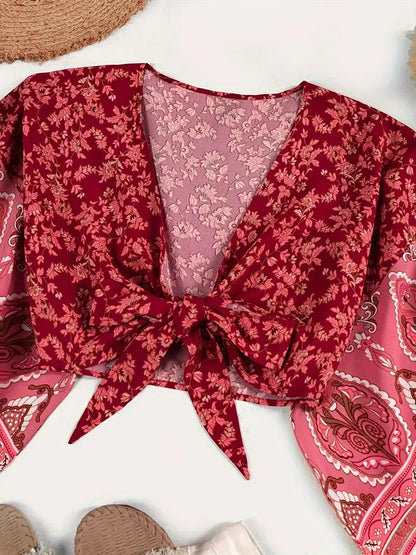 Vanesa | Tribal Print Crop Top With Front Knot