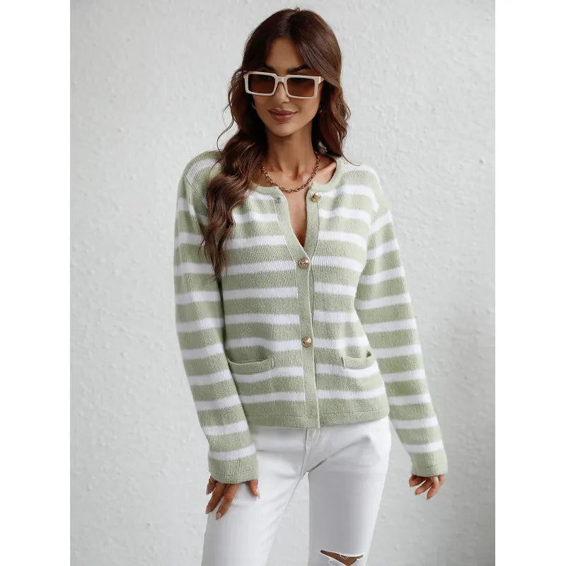 Xenia | Classic striped cardigan with button placket for women