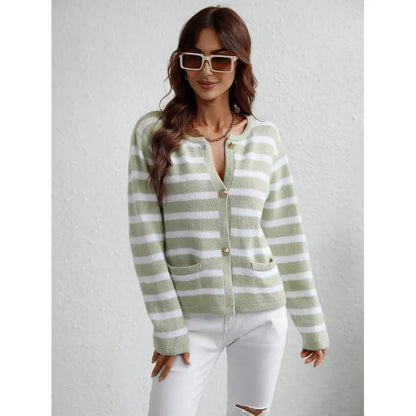 Xenia | Classic striped cardigan with button placket for women