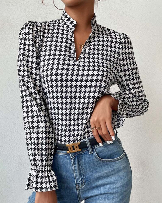 Xenia | Black And White Pattern Blouse