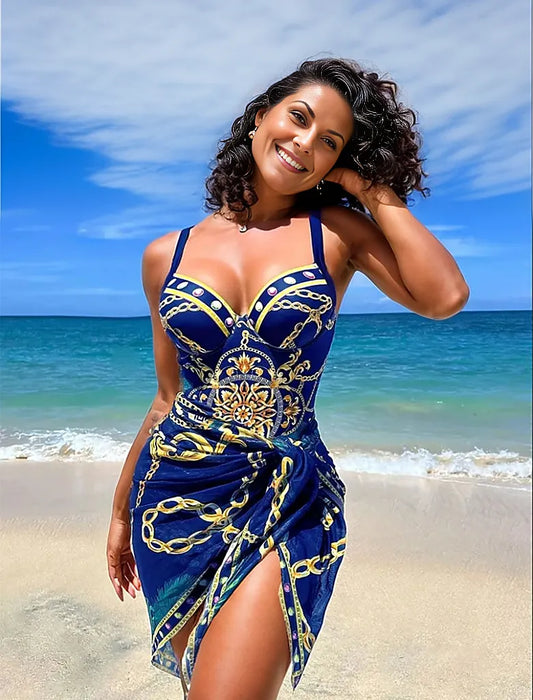 Viridiana | Elegant Sleeveless Swimwear With A Blue Pattern