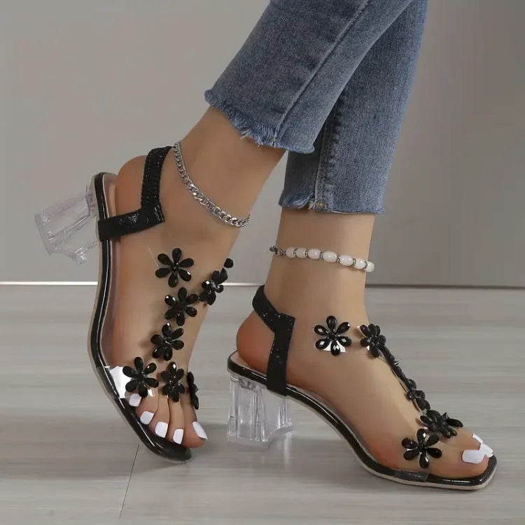 Xaviera | Women's flower rhinestone heel sandals