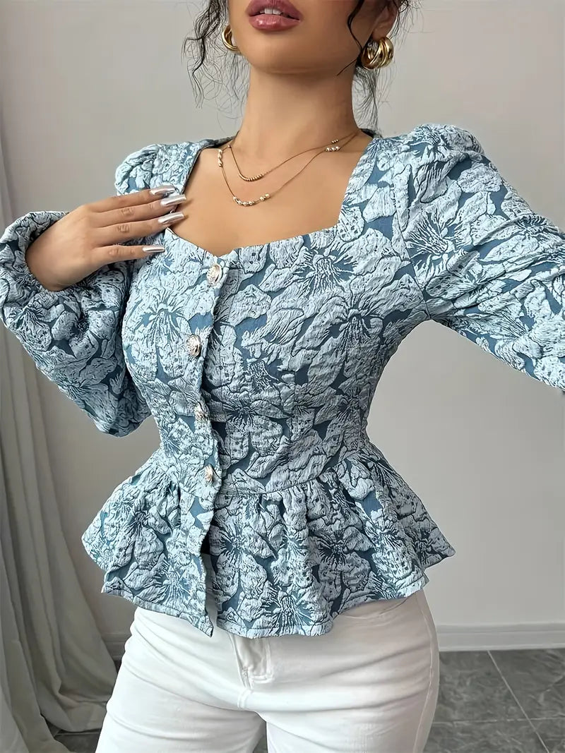 Vania | Elegant Blouse With A Floral Pattern And Puff Sleeves