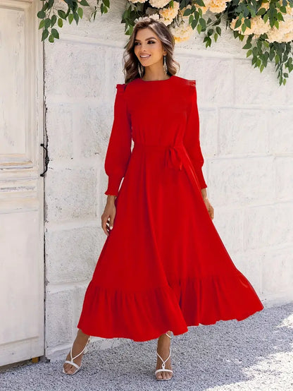 Uxía | Women'S Belted And Flounced Maxi Dress