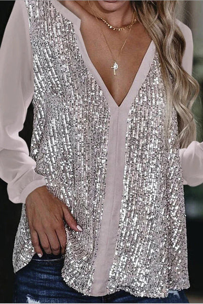 Úrsula | Long Sleeve Sequin V-Neck Blouse