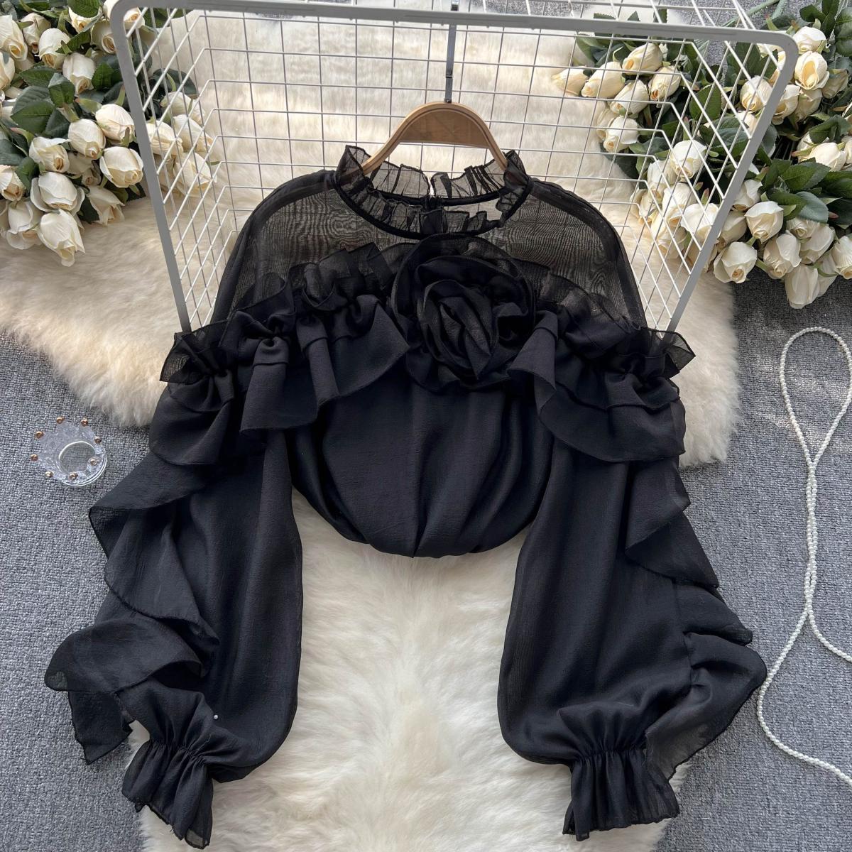 Valeria | Irregular Gathered Mesh Blouse Women'S Sweater