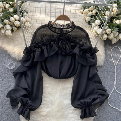 Valeria | Irregular Gathered Mesh Blouse Women'S Sweater