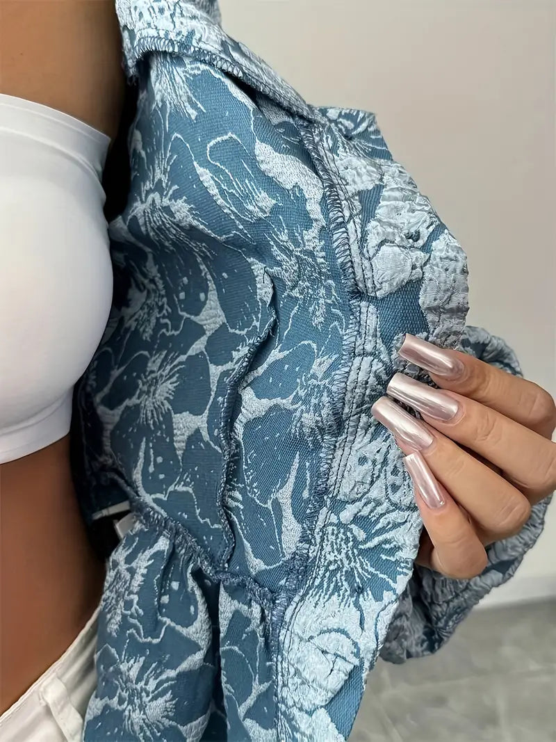 Vania | Elegant Blouse With A Floral Pattern And Puff Sleeves