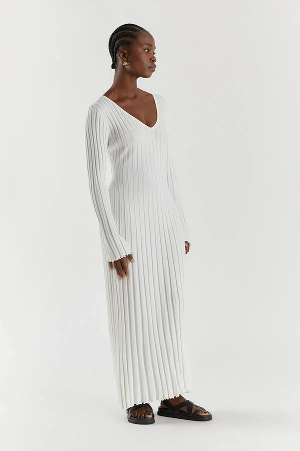 Winifred | Midi Dress With V-Neck And Knitted Sleeves