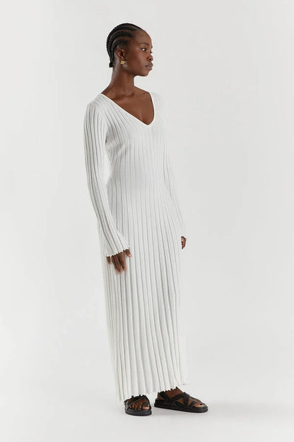 Winifred | Midi Dress With V-Neck And Knitted Sleeves