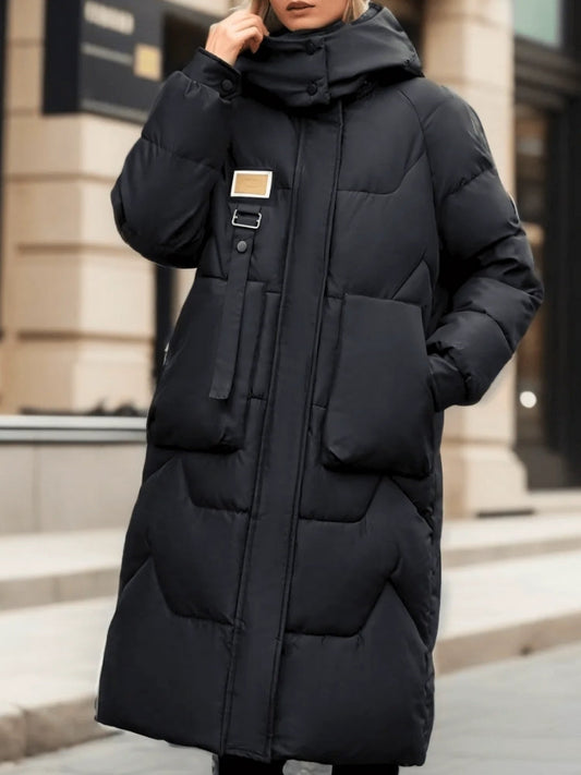 Valeria| Shiny Women's Long Puffer Jacket with Zipper