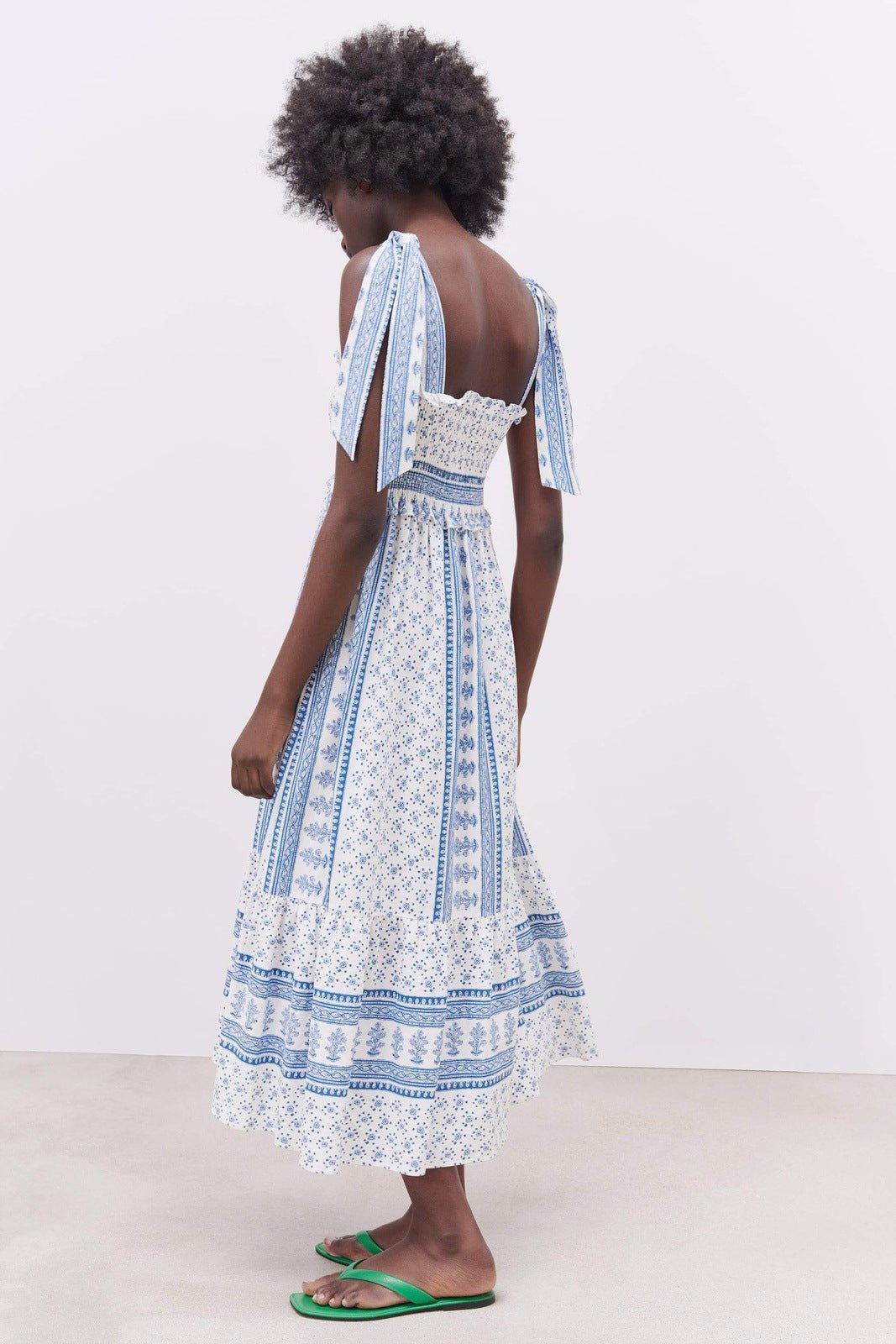 Wren | Printed Midi Dress With Gathered Straps