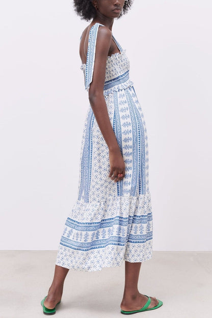 Wren | Printed Midi Dress With Gathered Straps