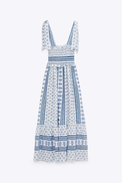 Wren | Printed Midi Dress With Gathered Straps