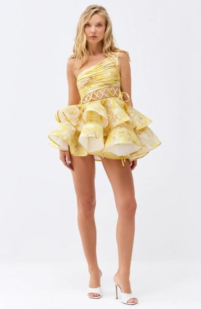 Viridiana | Floral-Print One-Shoulder Chiffon Mini Dress