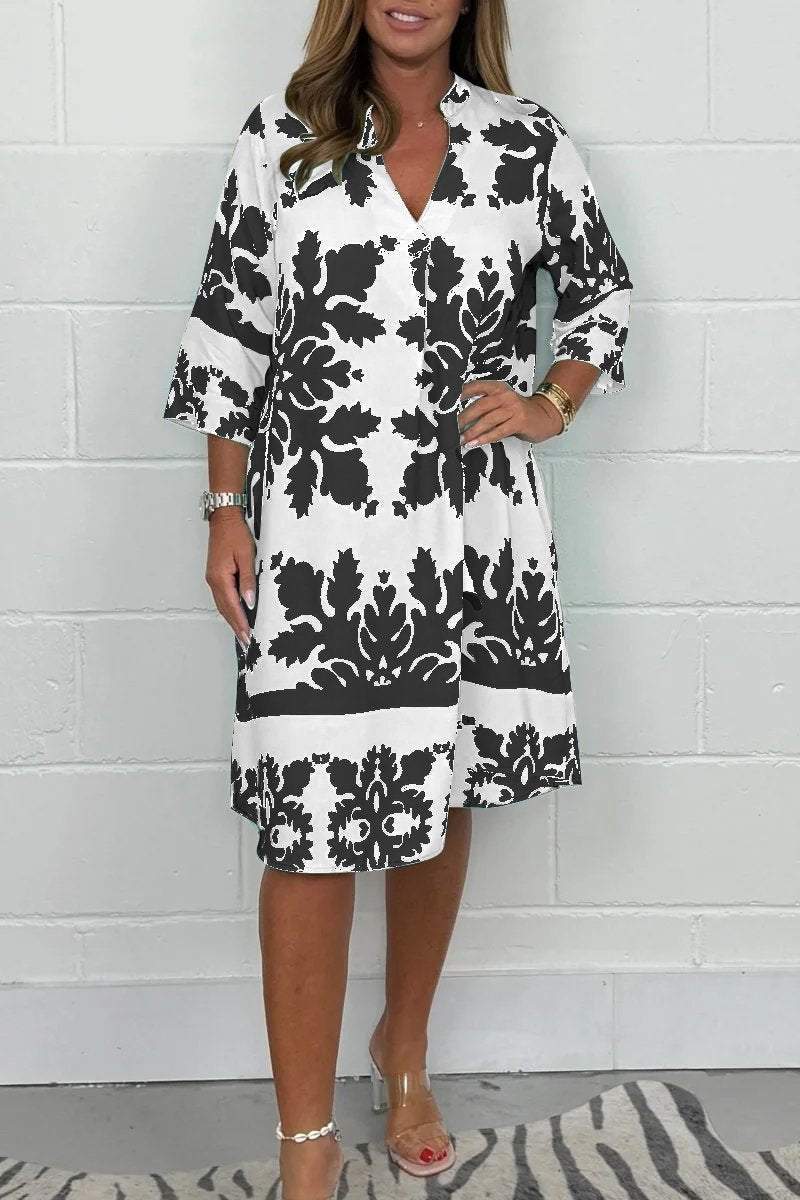 Vanesa | Elegant V-Neck Printed Dress