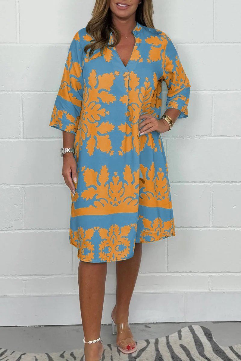 Vanesa | Elegant V-Neck Printed Dress
