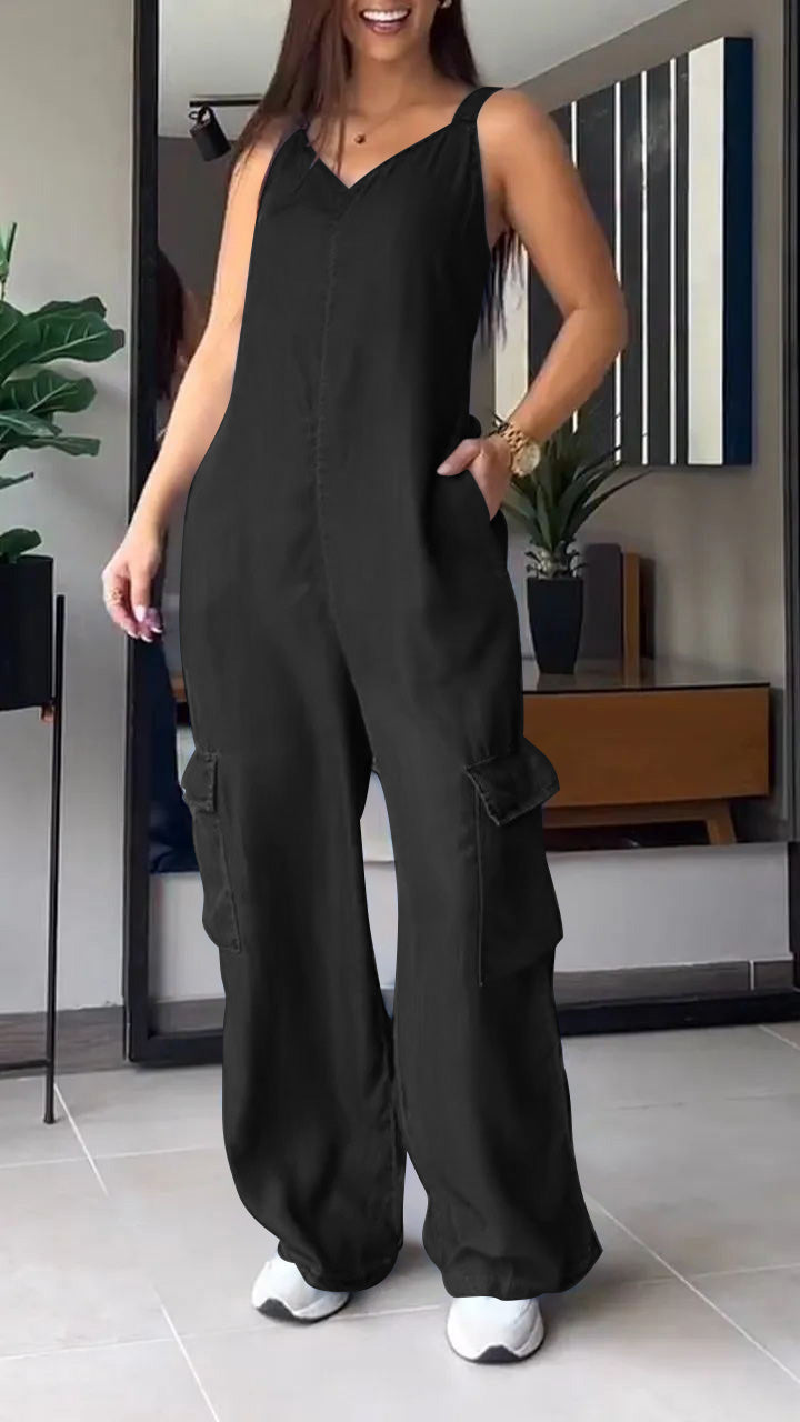 Teresa | Women'S Sleeveless Denim Cargo Jumpsuit
