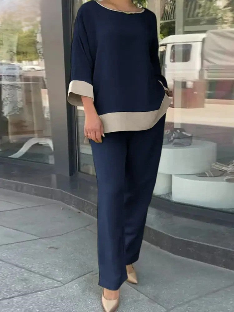 Wilhelmina | Loose Half-Sleeve Blouse And Wide-Legged Pants Set