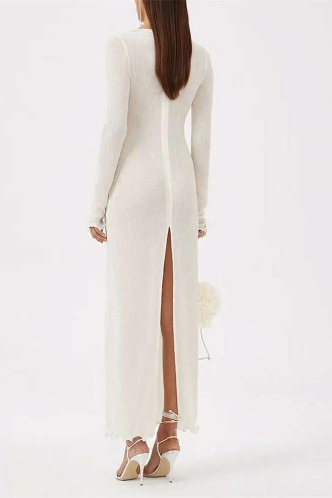 Acacia | Polyester V-Neck Slit Maxi Dress