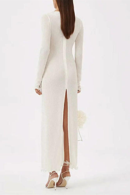 Acacia | Polyester V-Neck Slit Maxi Dress