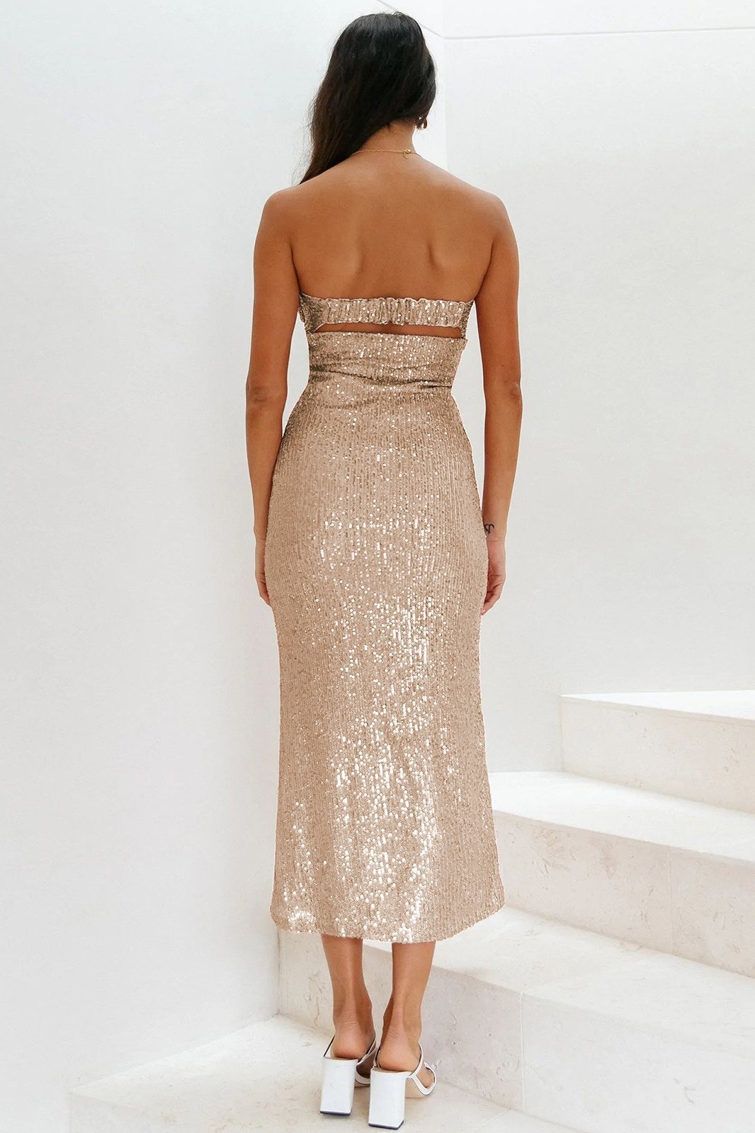 Vera | Strapless Midi Dress With Sequins